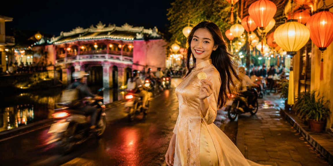 Bàn chơi bài trong ánh đèn lung linh tại phố cổ Hội An